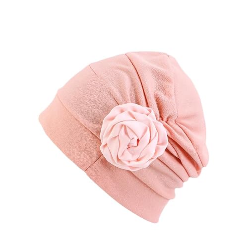 Women's Pink Chemo Beanie Hat Headwear Turban Beanie Hat With Side Flower (Pink)