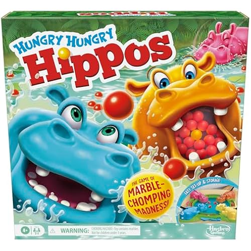 Hasbro Gaming Hungry Hungry Hippos Game for Preschoolers | Instant Marble Relaunch, Easy Set-Up & Storage| Ages 4 and Up | 2 to 4 Players | Kids Games