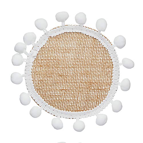 KitchenCraft Natural Elements Hessian Drink Coasters Set, 4 Pack of Woven Jute Mats with Pom Pom Decorations, 15cm - Image 2