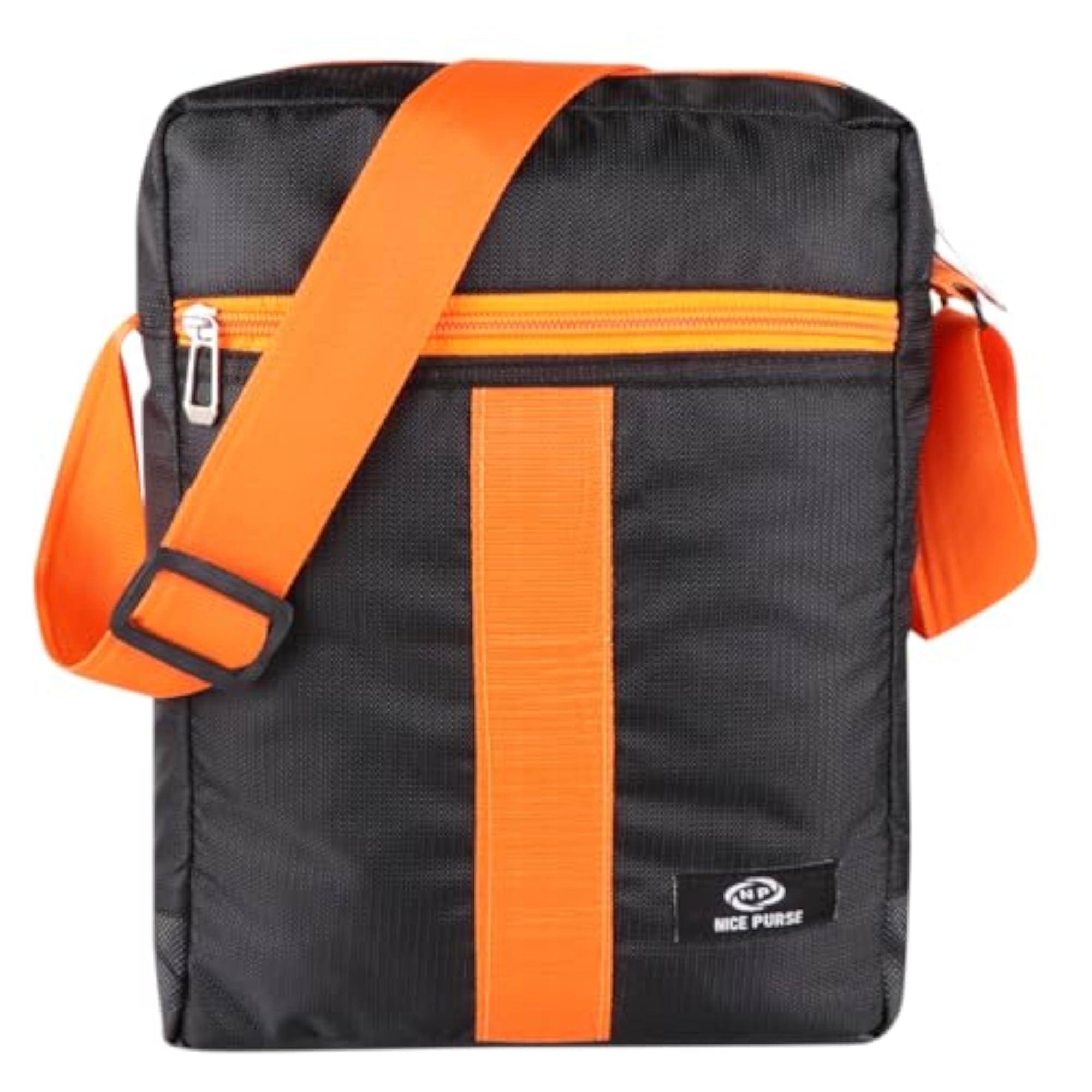 Black and Orange Crossbody Messenger Bag with Adjustable Strap