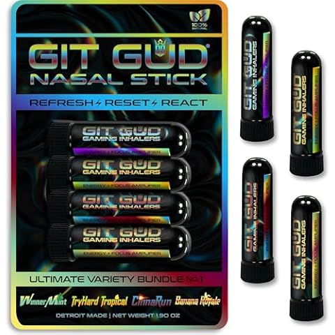 GIT GUD Refreshing Aroma Stick (4 Pack) | Powerful Aromatherapy | Essential Oil Peppermint Mint Blend | Ultimate Variety No. 1 | Wintergreen, Tropical, Cinnamon, Banana Cover