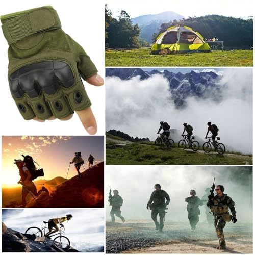 Image of Gloves for Men Bike Riding Half Finger | Hard Knuckle Protection, Breathable & Adjustable Wrist Strap | Hand Gloves for Bike Riding /Cycling, Gym & Outdoor Activities | Army Green - 1 Pair (Army Green)