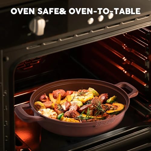 Image of Non-Stick Frying Pan /Skillet 11 inch, 3QT Tagine Pan,Cast Aluminum Pans with Lid, Stove /Oven-to-Table Cookware, Dishwasher Safe& Compatible with All Stovetops(Terracotta)