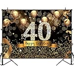 Sensfun 7x5ft Happy 40th Birthday Party Photography Backdrop Glitter Black and Gold Balloons Background for Adult Fabulous 40 Bday Party Decorations Shining Diamond Fifty Years Old Photo Booth Banner - Image 3