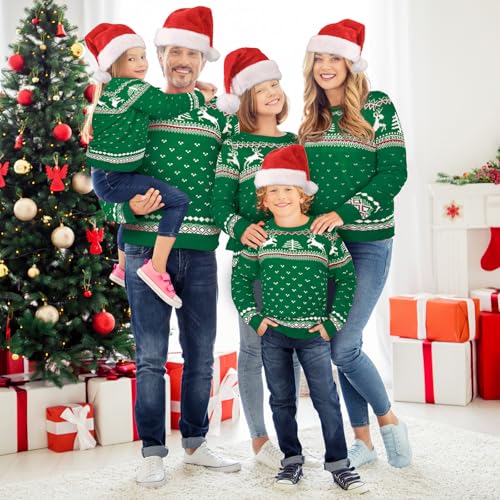Matching Family Christmas Sweaters Ugly Knit Pullover Cute Long Sleeve Crew Neck Xmas Holiday Jumper with Hat2