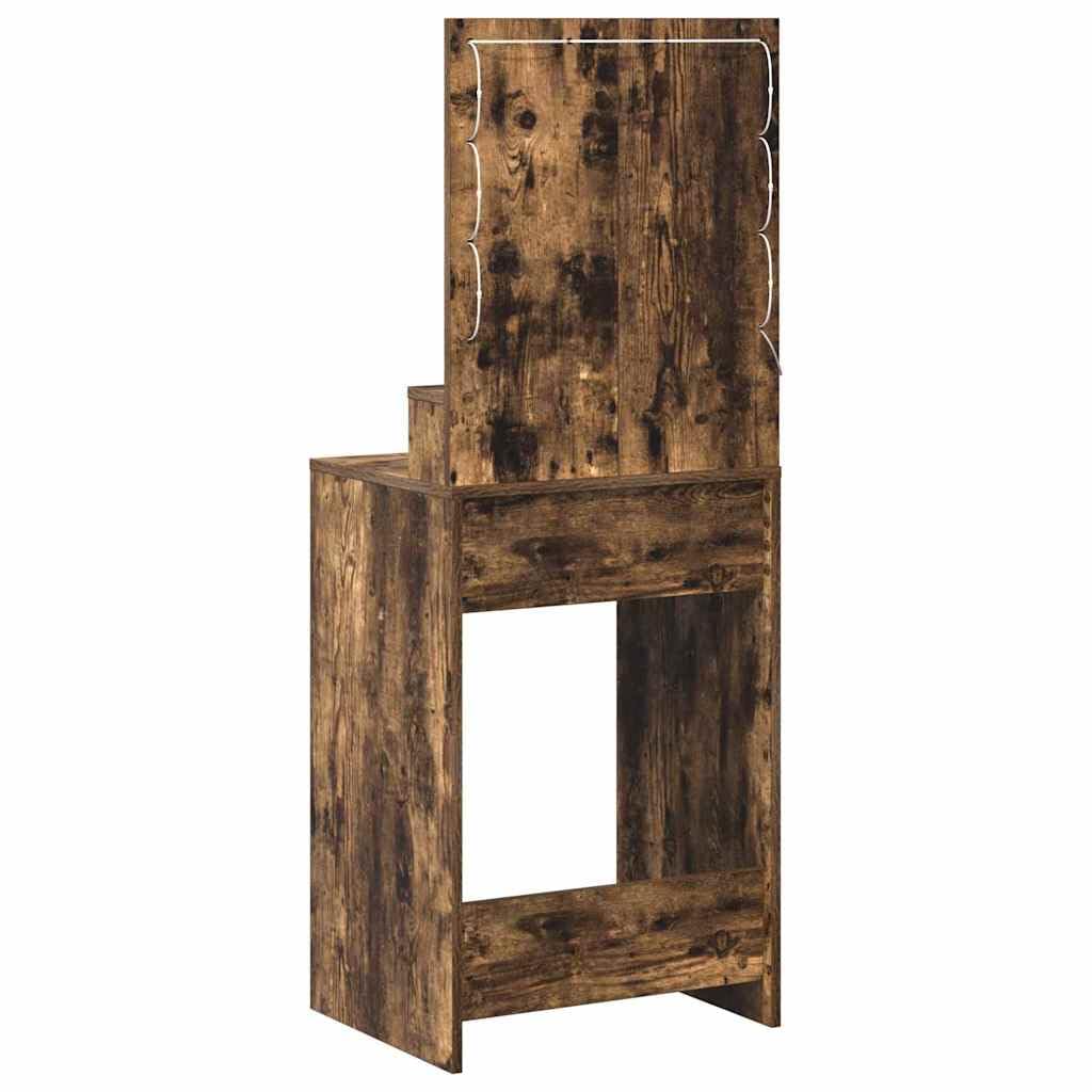 Tavolo da trucco rovere fumé 50 x 41 x 135 cm in legno ingegnerizzato con luci LED USB specchio piano e ripiani per cosmetici, mobiletto salvaspazio per camera da letto e spogliatoio donna