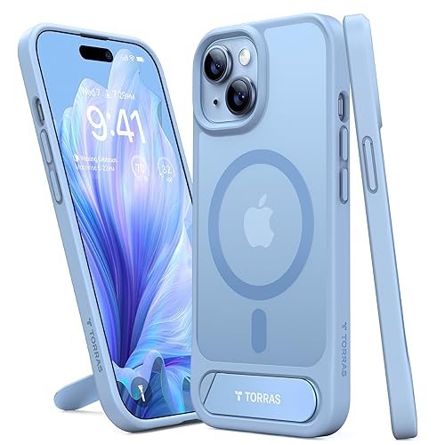 TORRAS Upgrade Magnetic & Stand Designed for iPhone 15 Case fit for MagSafe, 12FT Mil-Grade Shockproof Phone Case for iPhone 15 6.1 Inch 2023 Built-in Invisible Kickstand, Pstand Series, Matte Blue