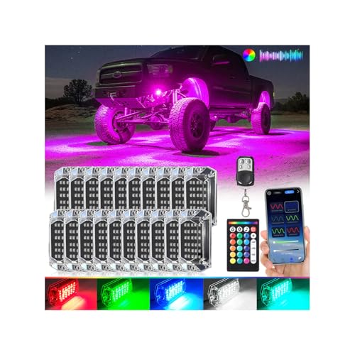20Pods Full Angle RGB LED Rock Lights Kit for Trucks, Pickup, Semi Truck, RV, Jeep, Offroad Vehicles, 600Chip Waterproof Multicolor Underglow Light with APP/RF Remote, Neon Underbody Accent Light 12V