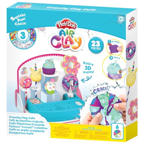 Play-Doh Air Clay, Crunchy Clay Cafe - Sensorial y educativo - Pantalla 3D - 6 colores - 23 piezas