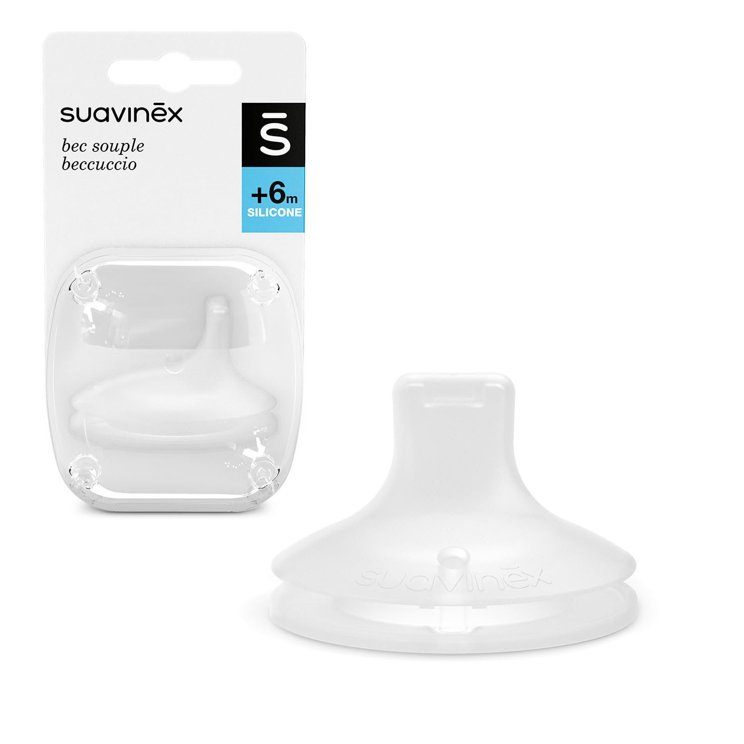 Suavinex, Bec de Rechange pour Tasses et Verres d'Apprentissage, en Silicone Sablé, Doux et Souple, Anti-fuite, Tétine SX Pro avec Valve Anti-coliques, pour Bébés +6 mois