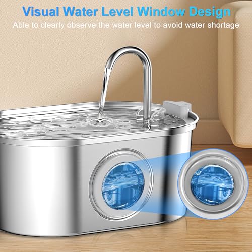 AQXONG Trinkbrunnen für Haustiere aus Edelstahl, 3.2L Trinkbrunnen für Katzen und Hunde mit Vierfach-Filtrationssystem, LED-Licht und Ultra-leiser Wasserpumpe