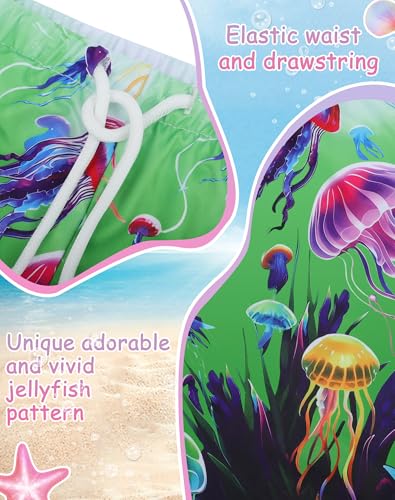 Image of AMYNICE Girls Beach Board Short with Liner Quick Dry Active Jellyfish Print | Swimming Trunks Swimsuit with Pockets Drawstring Surfing, Beach, Vacation and Holiday for Toddler Baby girl