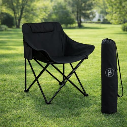 Image of Foldable Camping Chair with Carry Bag, Portable Outdoor Folding Chair for Camping, Picnic, Garden and Travel, Heavy Duty Metal Frame.(FURNTR002 Black)