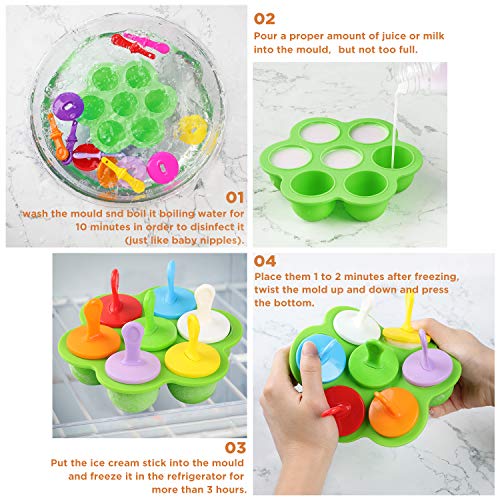 WD&CD 2 Pack of 14 Ice Lolly Moulds Silicone with 18 Plastic Sticks, Mini Ice Moulds Silicone BPA Free Moulds for Freezing Fruit or Yoghurt - Blue and Purple - Image 6
