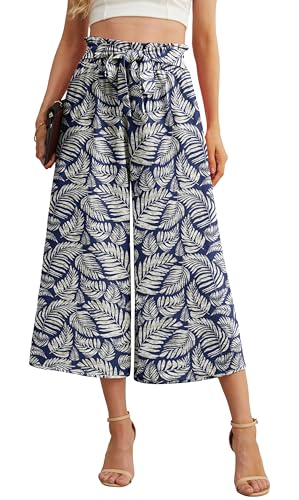Image of IWOLLENCE Women Flowy Loose Wide Leg Pant Summer Beach Casual Trousers high Waist Adjustable Knot Business Work Casual Pants