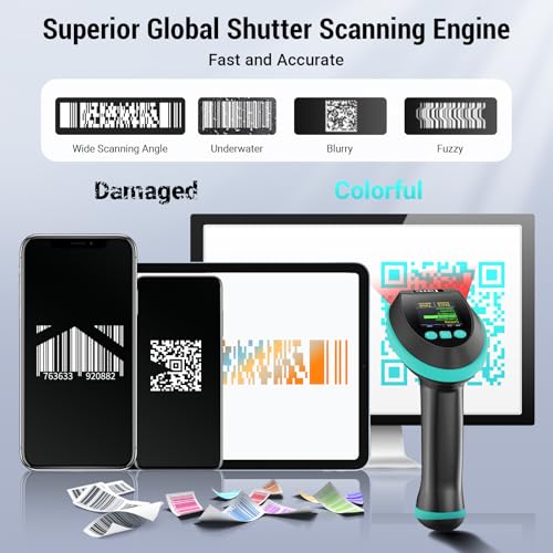Image of Tera Barcode Scanner Wireless 2D with Stand: Pro Version Digital Setting Screen Keypad Works with Bluetooth 2.4G Wireless USB Wired Extra Fast Scanning Speed Handheld Bar Code Reader HW0009-Z Blue