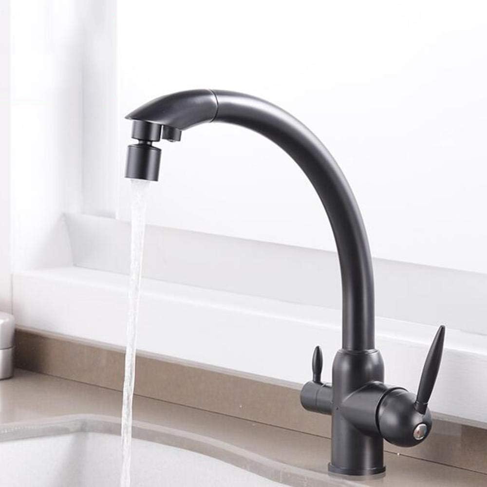 3 Way Kitchen Sink Mixer Faucet 3 in 1 Water Filter Faucet Black Brass Filter Kitchen Faucet Hot and Cold Rotating Multi-Function Faucet-C(C)