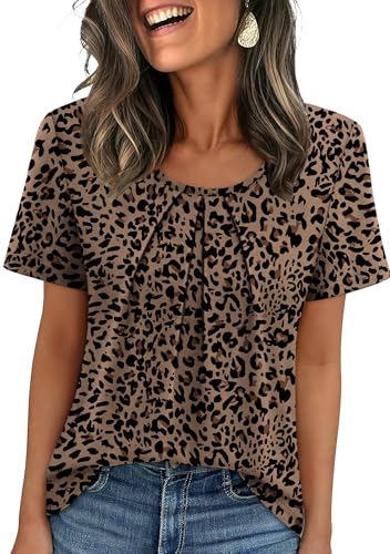 Image of WIHOLL Women T Shirts Pleated Short Sleeve Tops Business Casual Dressy Blouses