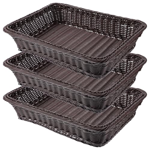 3 PCS 16 Inch Wicker Bread Basket, Woven Serving Basket, Tabletop Food Serving Basket for Restaurant, Bakery, Family Party, Hotel Serving, Fruits, Vegetables and Snacks, coffee,