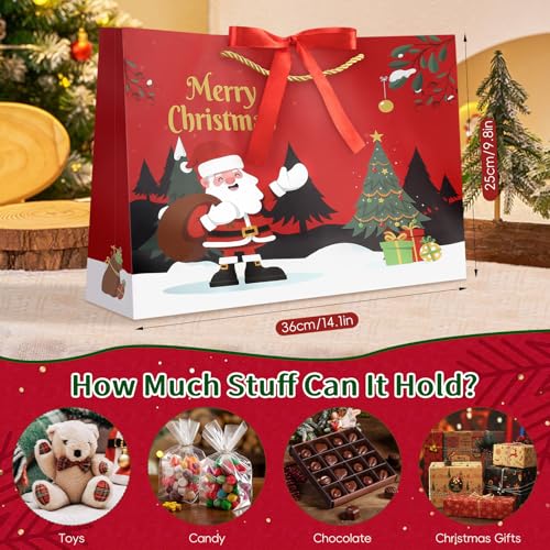 Image of JMANNI Christmas Gift Bags,1PCS Large christmas Gift Bag with Ribbon and 1 Greeting Card 2 Tissue Papers, Portable Paper Gift Bag with Handles, Reusable and Perfect For Your Xmas Presents （Red-Green）