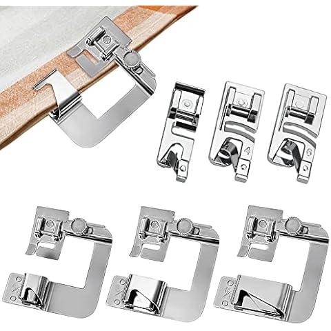 WETARENDA 6 PCS Sewing Machine Presser Feet, 3 Narrow Rolled Hem Foot (3/4/6mm) 3 Wide Rolled Hem Presser Foot (4/8 6/8 8/8inch) for Brother Singer Kenmore Most Low Shank Sewing Machines Cover