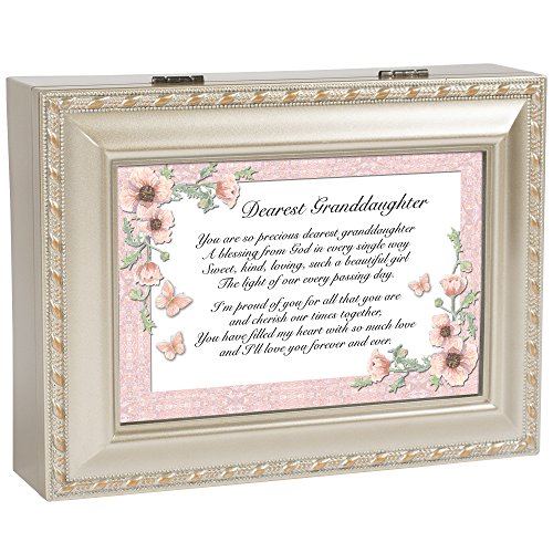 Cottage Garden Dearest Granddaughter Champagne Silver Rope Trim Music Box Plays Light Up My Life #TOP2
