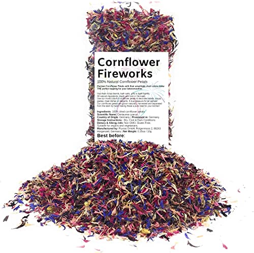 Edible Flower Sprinkles - Mesmerizing Cornflower Fireworks Petals - 100% Natural Centaurea Cyanus, Grown in Germany - Dried Colorful Cornflowers for Herbal Tea, Topping on Cupcakes, Desserts