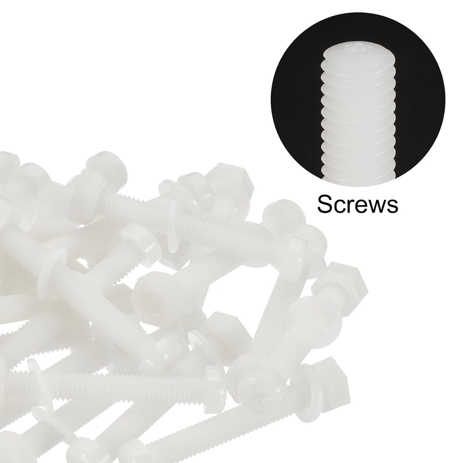 PATIKIL M6x45mm White Nylon Bolts Plastic Nuts Full Thread Head Screws, 24 Pcs