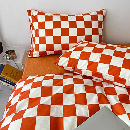 Clothknow Rust White Plaid Comforter Set Queen Burnt Orange Bedding Comforter Sets Checkerboard Grid Bedding Queen Terracotta Bed Comforter Soft 3Pcs Caramel Comforter Sets Queen #TOP4