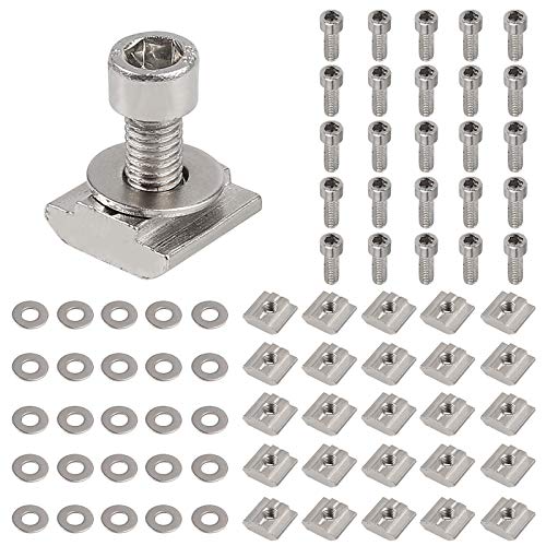 Justech 50PCs 4040 Tuercas de Ranura en T M8 Tuercas de Perfil de Aluminio 20 x 20 x 8mm Tuerca Deslizante de Corredera para 4040 Tuercas de Cabeza de Martillo T-Pista Deslizador