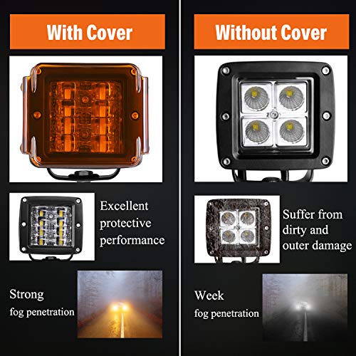 Image of 3 Inch LED Cube Light Amber Covers, LTEODCHEW Yellow LED Pods Covers Square Polycarbonate Lens for 3in LED Cube Fog Lights