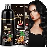 Shampoing Colorant Noir, 500ml Shampooing Teinture Cheveux Blancs, Black Hair Dye Shampoo 3 in 1, Shampoing Cheveux Colorés Instantanée, Coloration Noir, Teinture Femme Homme