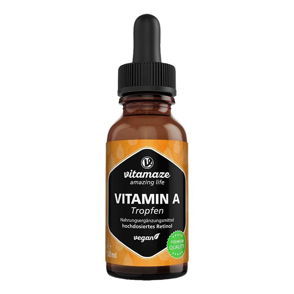 Vitamina A Gocce 5000 UI ad Alto Dosaggio per Dose Giornaliera, Retinolo Vegano & Liquido, 50 ml (1700 Gocce), Alta Biodisponibilità, Integratore Alimentare Naturale & Pura, senza Additivi