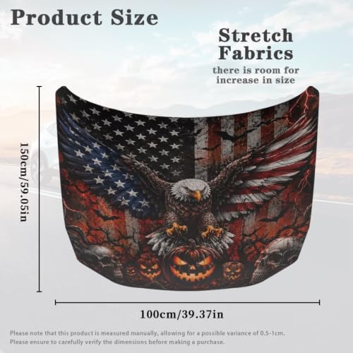 Image of Halloween American Flag and Eagle Design Car Hood Cover Elastic Polyester Car Hood Protector Auto Patriotic Decorations Waterproof Sunproof Automotive Exterior Accessories