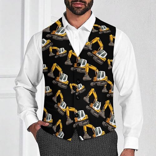 Excavator Engineering Vehicle Truck Suit Vest for Men Waistcoat Dressy V Neck Button Down Sleeveless Business Jacket Coat4