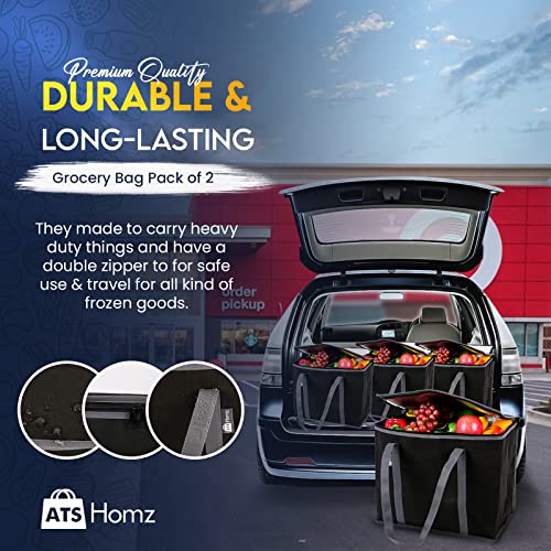 Insulated Reusable Grocery Bags(Pack Of 2-Extra Large)Black, Portable Travel Bag For Frozen Food, Reusable Bags With Handles-Foldable Insulated Bag Grocery, For Hot Cold Food Reusable Shopping Bags #TOP5