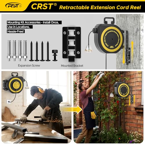 image for CRST 50 FT Retractable Extension Cord Reel, 14AWG/3C SJTOW Heavy Duty 