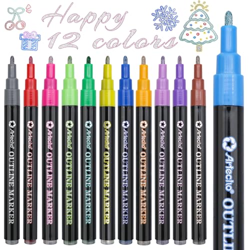 Artecho 12 Glitzerstifte Outline Stifte Glitzerzauberstift handgemacht kreativer Pinsel Geeignet für Anfänger und Profis ideal als Geschenk zu Thanksgiving oder Weihnachten