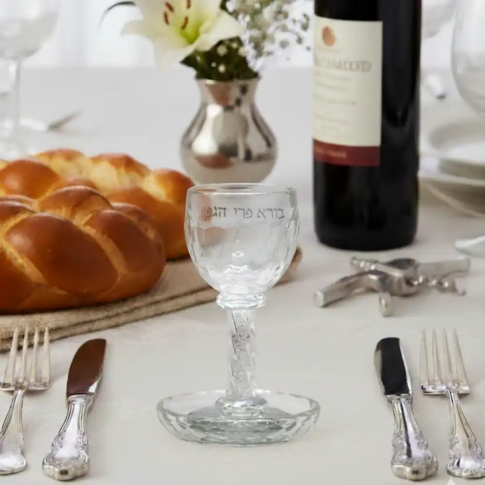 Générique Verre de Kiddouch en Cristal 16 cm avec Pierres Blanches | Coupe Kiddush Élégante, Pour Shabbat, Mariage, Fêtes Juives, Design Luxe Argenté, Contenance 100 ml