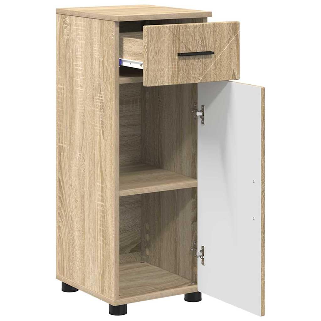 3-częściowy zestaw mebli łazienkowych, dąb sonoma, sklejka, metal, nowoczesny design, miejsce do przechowywania, szafka łazienkowa z lustrem, szafka pod umywalkę i toaletę