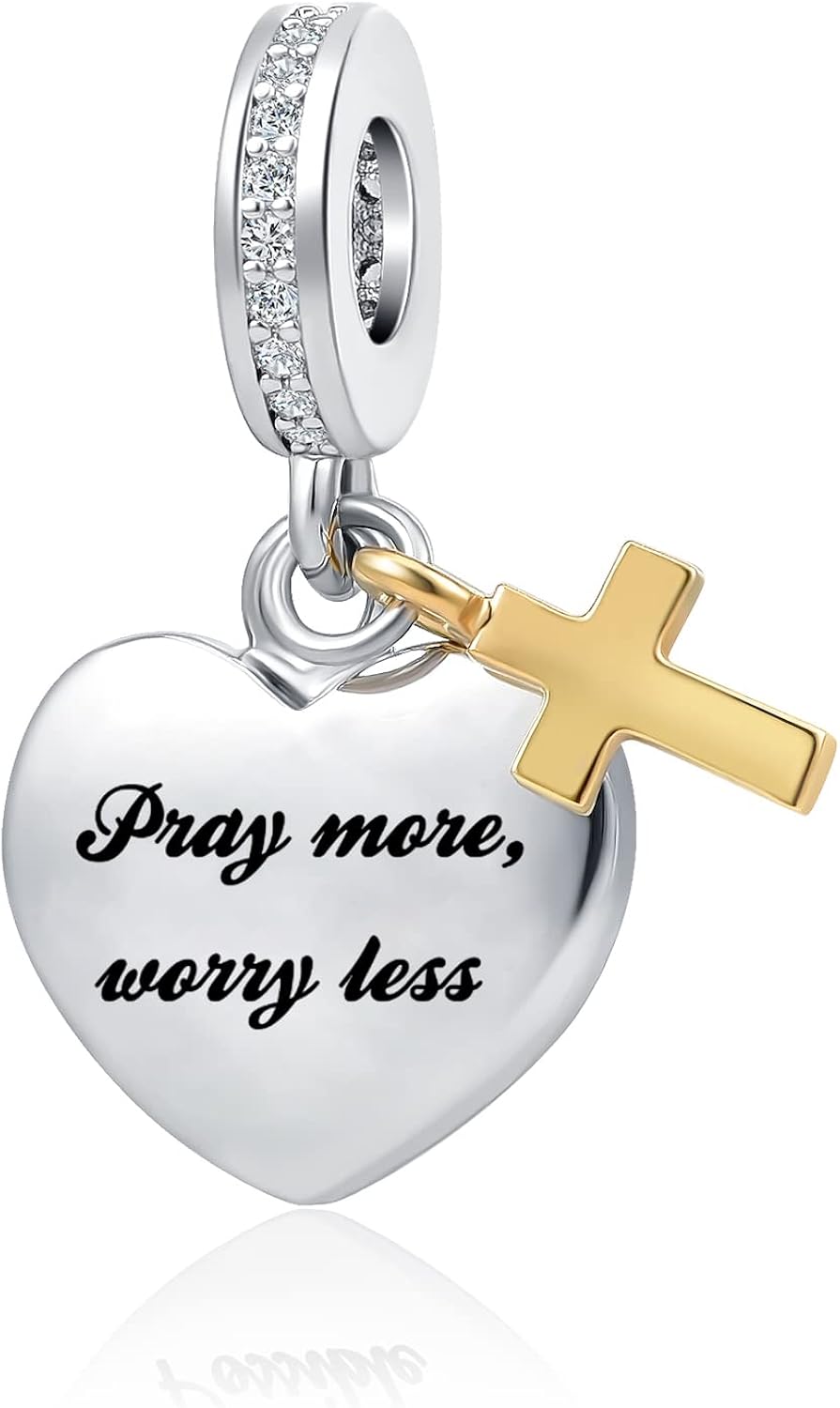 QeenseKc Abalorio colgante religioso con dije de cruz con Dios, todas las cosas son posibles, se adapta a pulseras Pandora