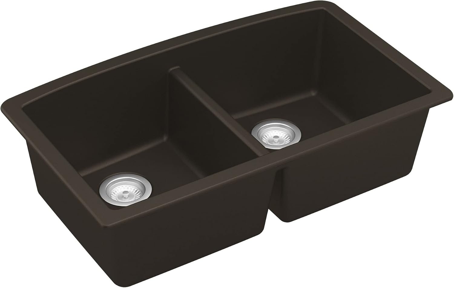 Karran QU-710 Undermount Quartz Composite 32 in. 50/50 Double Bowl Kitchen Sink Kit in Brown