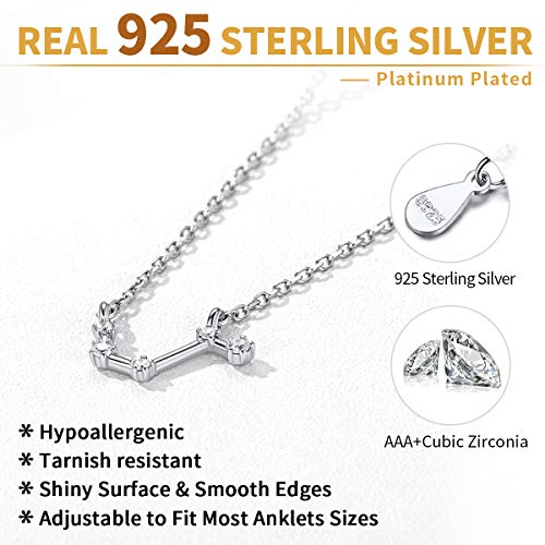 Chicsilver Cancer Zodiac Anklet For Women Sterling Silver Simulated Diamond Ankle Bracelets Astrology Sign Constellation Jewelry #TOP4