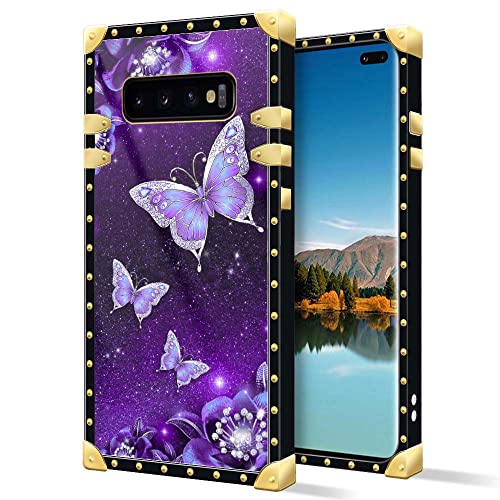 Coque Samsung Galaxy S10 Plus papillon violet élégante chic avec coins métalliques renforcés