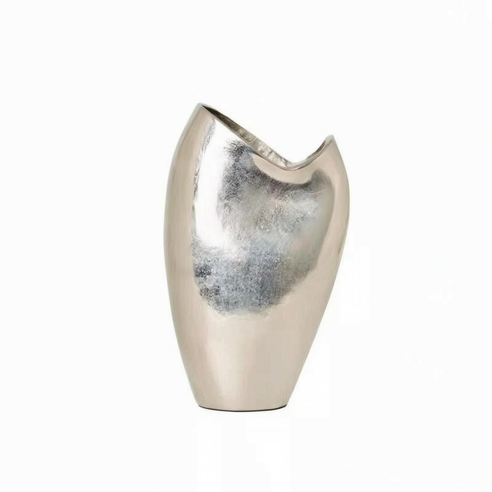 Vaso in Alluminio Metallico Bocca Obliqua Bocca Obliqua Argentato per Appassionati di Design, Soggiorno, Piccolo, 20 8 H33cm, Vaso Obliquo In Argento