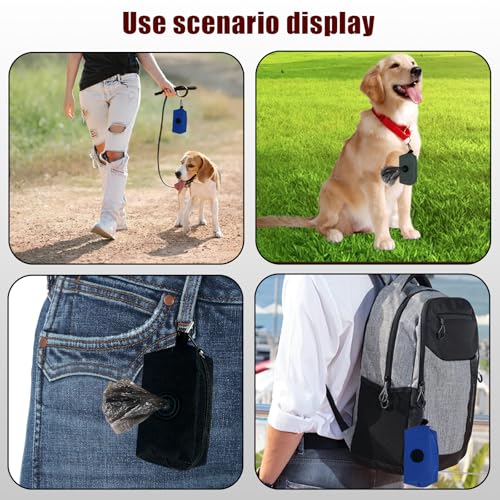 Image of 2 Pack Dog Poop Bag Holder, Pet Dog Waste Bag Dispenser for Leash with Metal Clip, Hand Free Doggie Dog Bag Holder Attachment, Fit Any Dog Leash Belt (Blue)