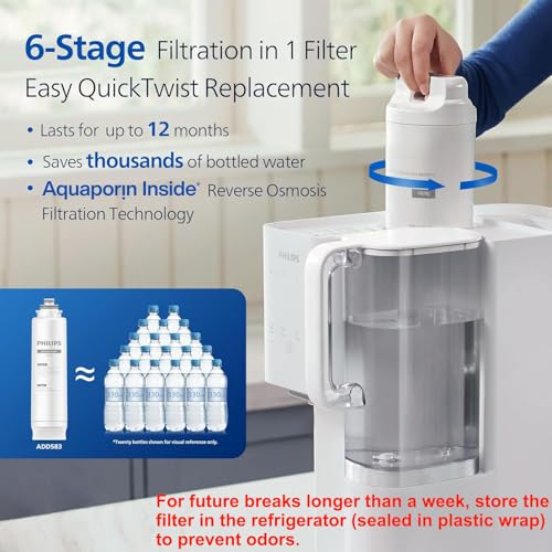 Image of PHILIPS Reverse Osmosis Water Filter Countertop ADD6926WH /37(Ambient), 6-Stage Mineralization Filtration System with Aquaporin Tech, Large Capacity for Family, 6L Tank &1.8L Jug