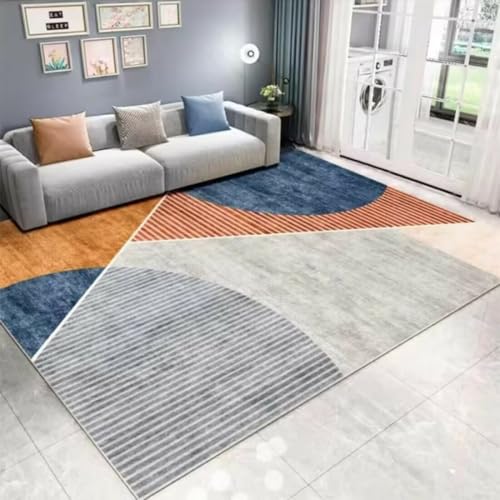 ROSURUG Alfombras Recibidor Azul Jarapas Suelo 140X200CM Línea de diseño de combinación geométrica antialérgica Lavable