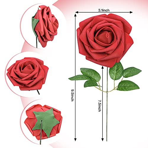 Uzer Artificial Flowers 25 Packs, Fake Flowers Roses For Diy Wedding Bridal Bouquets Centerpieces Bridal Shower Party Home Flower Arrangement Decorations (Red Rose) #TOP1