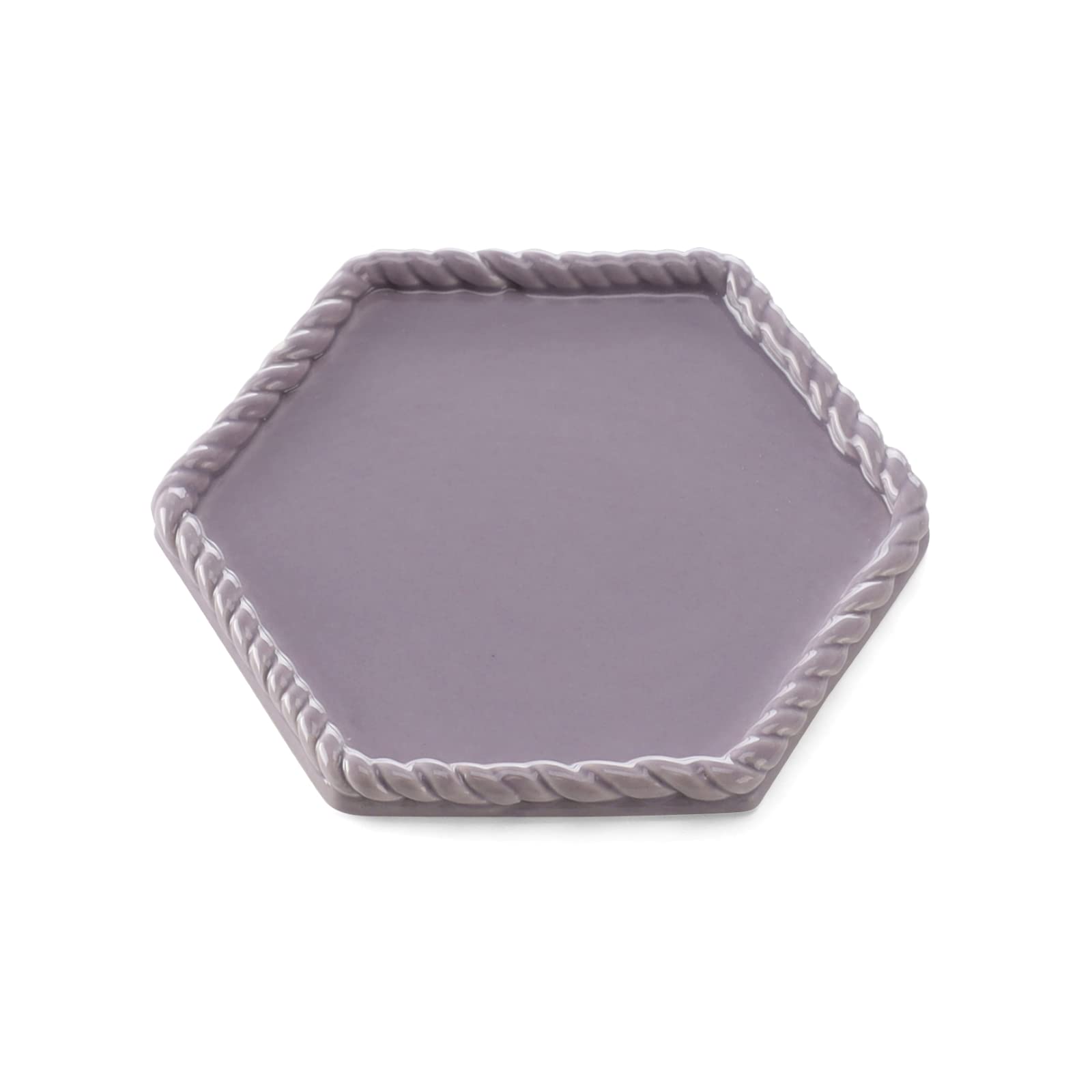 VINCOMIC Ceramic Ring Trinket Dish with Handmade Braid Edges-Hexagon Jewery Tray for Rings,Purple,Vanlentine's Day Mother's Day Chritsmas for Women
